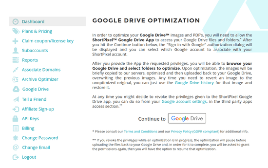 ShortPixel - Select Google Drive from menu.