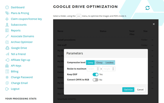 Select the optimization options and get started.