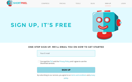 ShortPixel - Sign-up page.